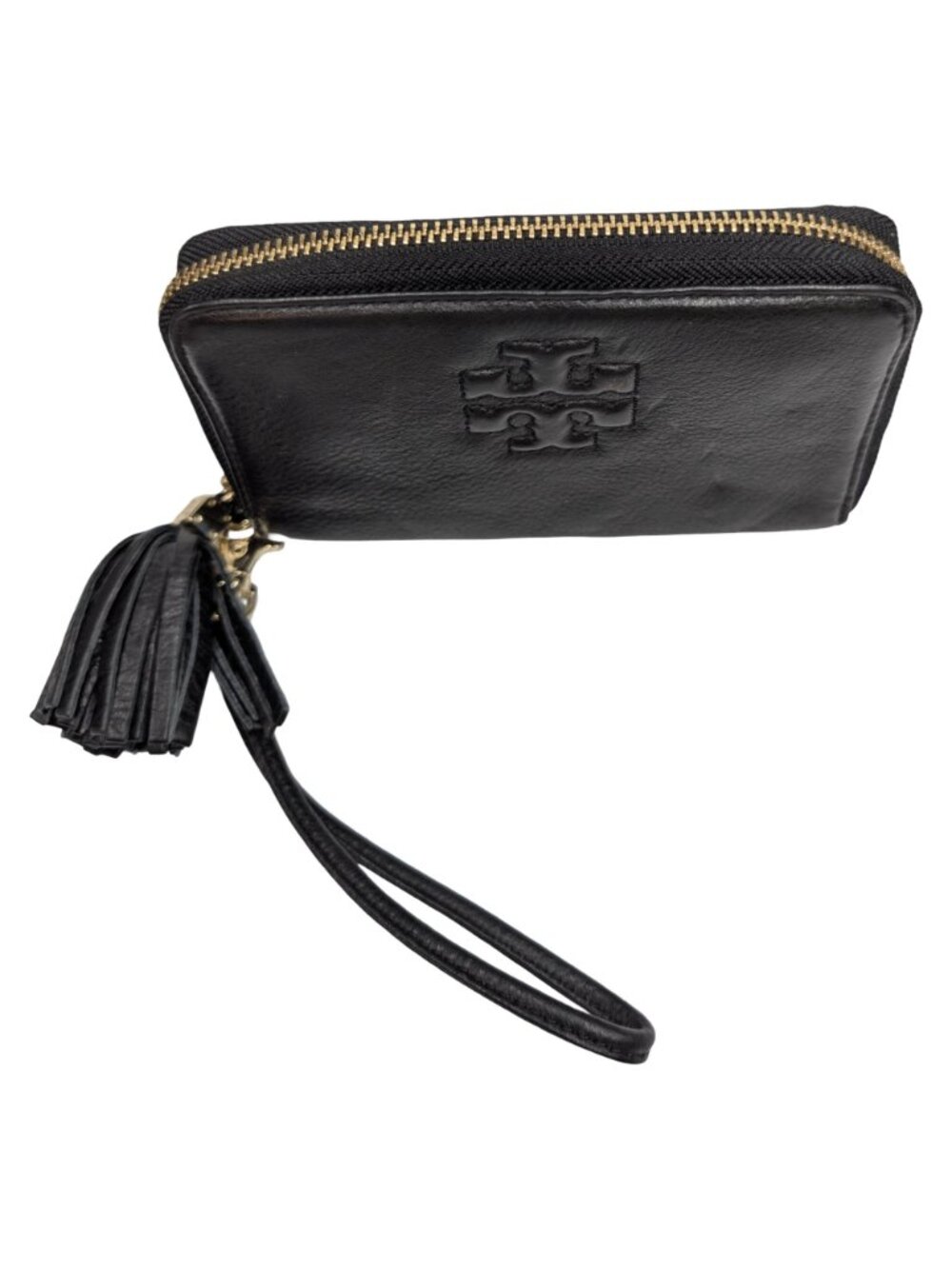Tory Burch Thea Wristlet Wallet Womens Black Leather Tassel Zip Around - Picture 8 of 13